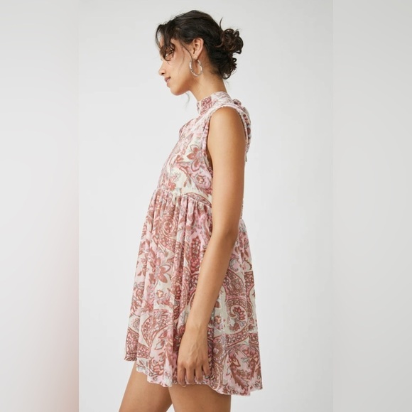 NWOT Free People All The Time Dress XS Mini In Petal Combo Pink Velvet - Picture 3 of 16